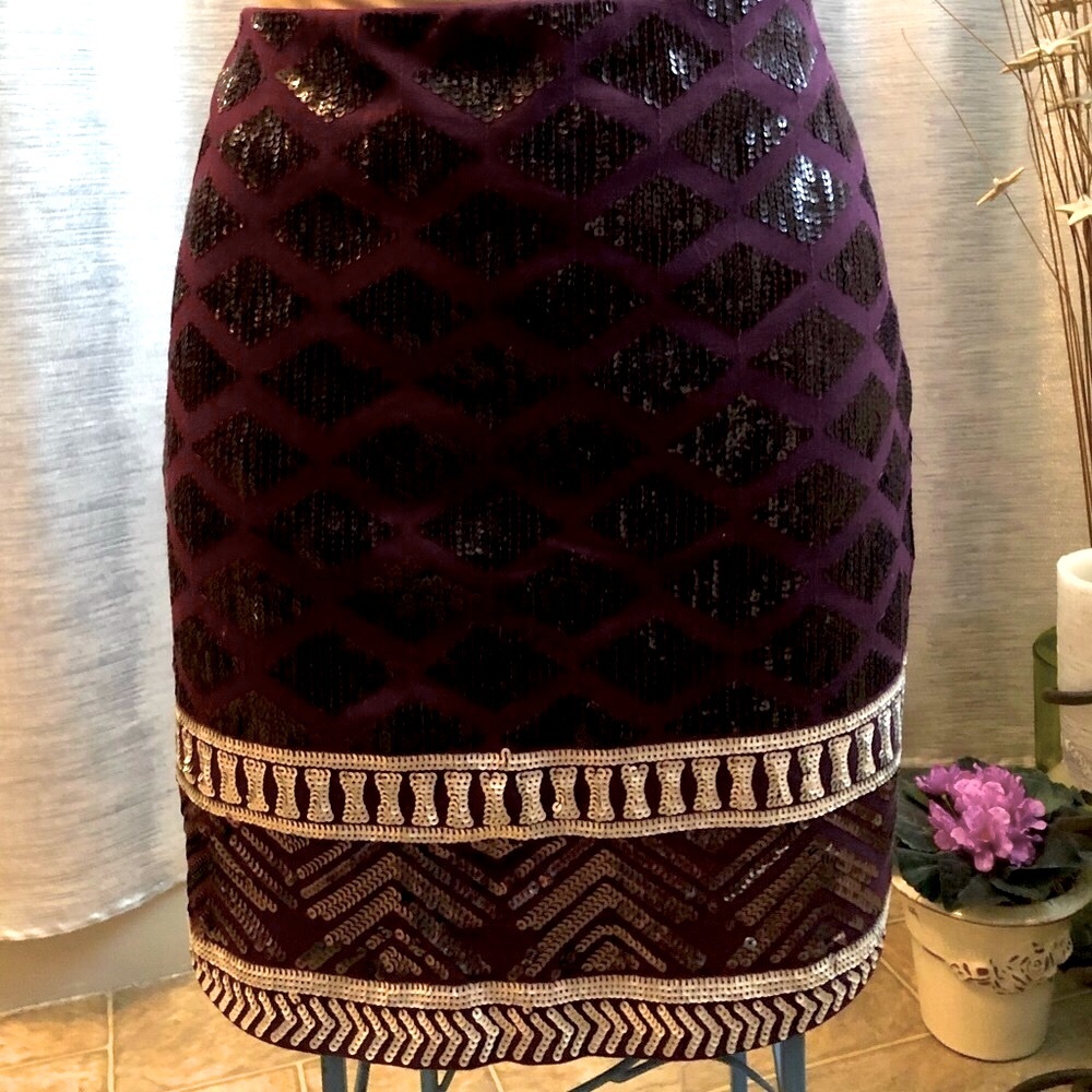 Express plum and silver sequined mini skirt size large